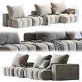 Modern Modular Sectional Sofa With Soft Gray Fabric Multiple Pillows And Throw Blanket 3d model