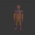 Red And Brown Sci Fi Humanoid Character With Helmet And Blocky Armor Design