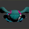 Game And Movie Character With Teal Twin Ponytails White Top Black Skirt And Tie