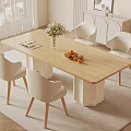 Log Style Dining Table Solid Wood Dining Table and Chair Rectangular Dining Table and Chair Four-person Dining Table and Chair Fabric Dining Chair Sideboard Vase Ornaments 3d model