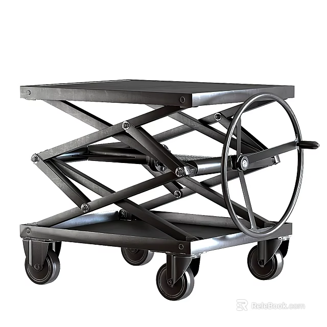 Commercial Equipment Hydraulic Lift Table With Wheels And Handwheel Control 3d model 