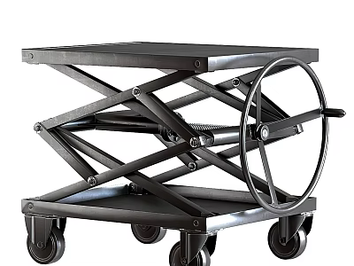 Commercial Equipment Hydraulic Lift Table With Wheels And Handwheel Control 3d model