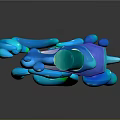 Artistic Blue Curved Sculpture Carving With Fantasy Flowing Shapes And Intricate 3D Details