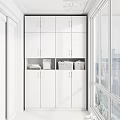Modern Organized Interior With White Storage Cabinets Baskets And City View 3d model