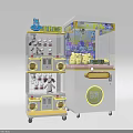Claw Machine with Layered Transparent Windows Pink Rabbit SpongeBob Stuffed Toys Yellow Decorations And Wheels