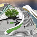 Modern Spiral Staircase Design In Public Space With Greenery And People Walking