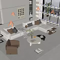 Modern Living Room Interior With White L shaped Sofa Brown Armchair And Round Coffee Table