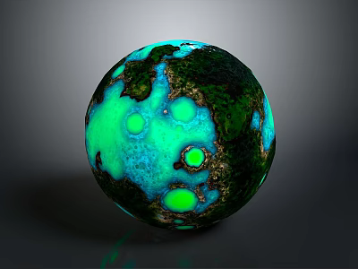 Glowing Green And Blue Sphere With Textured Surface On Dark Background 3d model