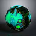 Glowing Green And Blue Sphere With Textured Surface On Dark Background