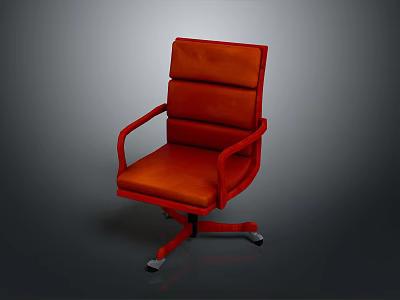 Modern Red Leather Office Chair For Home Office With Armrests Swivel Wheels 3d model