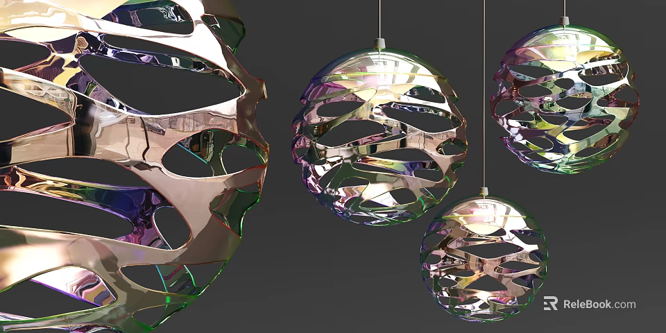 Modern Artistic Pendant Lights With Hollow Out Spherical Design And Metallic Finish 3d model 