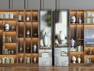 New Chinese-style bookcase side cabinet decoration combination 3d model