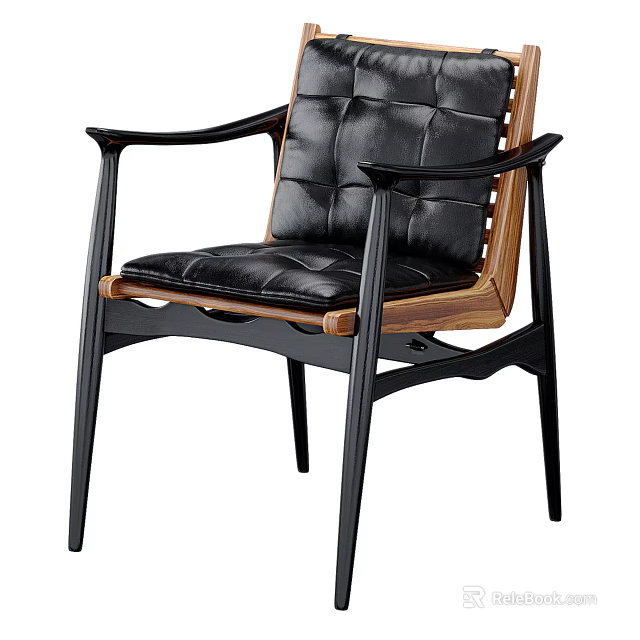 Elegant Modern Accent Chair With Black Leather Upholstered Seat Wooden Frame And Black Legs 3d model 