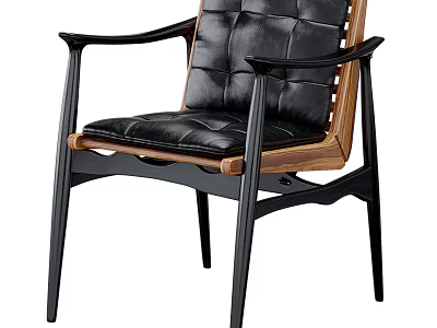 Elegant Modern Accent Chair With Black Leather Upholstered Seat Wooden Frame And Black Legs 3d model