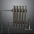 Modern Metal Radiator Structure With Multiple Fins Connecting Pipes And Support Brackets