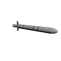 Military Missile 3D Model With Cylindrical Body Blue Stripes And Tail Fins Design