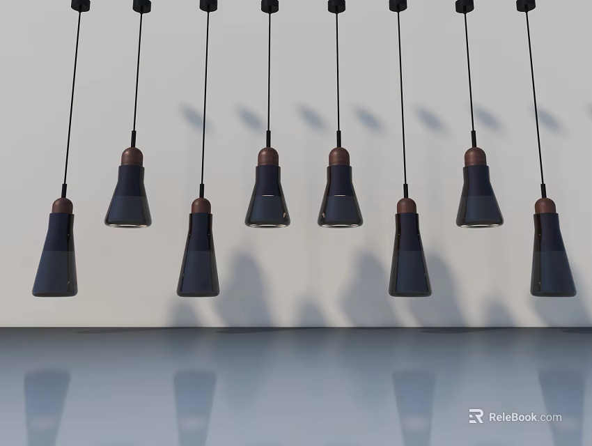 Stylish Swing Door Design With Black Copper Pendant Lights And White Wall Reflection 3d model 