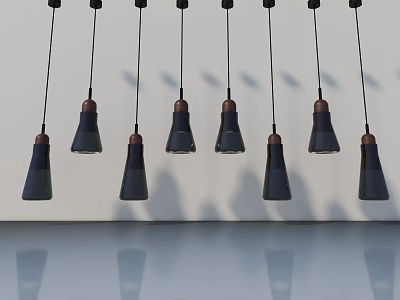 Stylish Swing Door Design With Black Copper Pendant Lights And White Wall Reflection 3d model