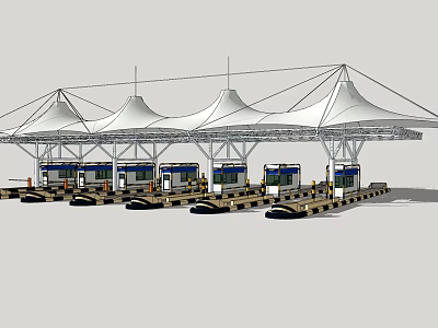 Bus Stop Area With Multiple White Membrane Structure Canopies And Arranged Bus Stations 3d model