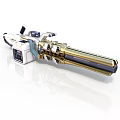 Futuristic Sci Fi Weapon With White Body Gold Barrel Mechanical Details And Electronic Components