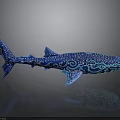 Vibrant Blue Shark Sculpture Featuring Intricate Patterns And Marine Art Design