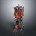 Cartoon Style Tower Scene With Red Green Structure Windows Staircase Spire And Small Character