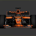 Orange and Black Formula One Racing Car with Aerodynamic Design Sponsor Logos and Large Wheels