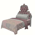 Elegant European Style Double Bed With Carved Tufted Headboard And Purple Bedding