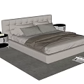 Light Upholstered Double Bed With Gray Pillows Brown Blanket And Nightstands On Gray Rug