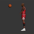 Man In Red Bulls Jersey 23 With Floating Basketball And Outstretched Arms On Gray Background
