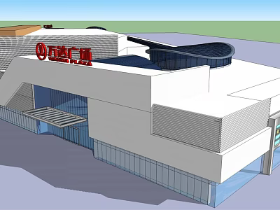 Wanda Plaza Commercial Complex Modern Architecture With Glass Curtain Walls And Entrance Design 3d model