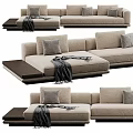 Modern Light Gray Sectional Sofa with Plush Pillows Soft Throw Blanket and Round Decorative Balls 3d model