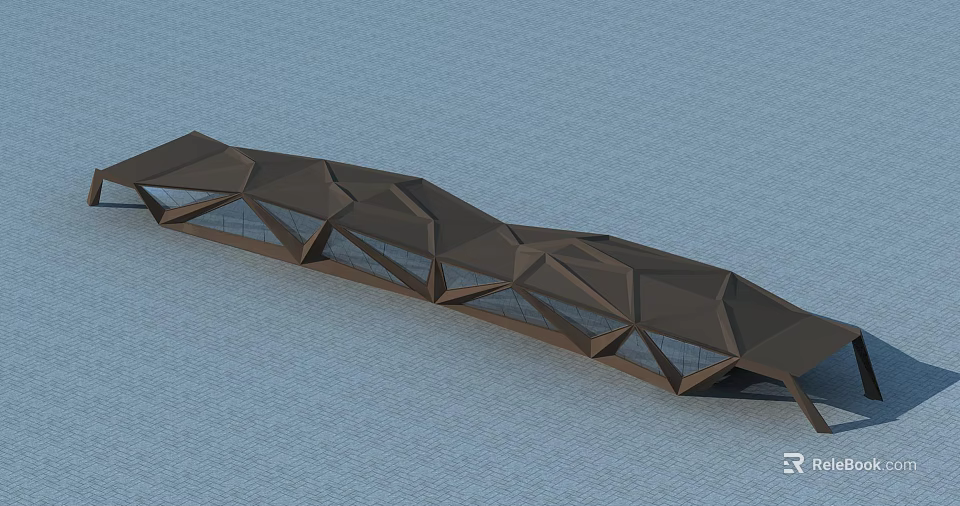 Modern Geometric Dark Bridge Structure Over Calm Blue Water Surface 3d model