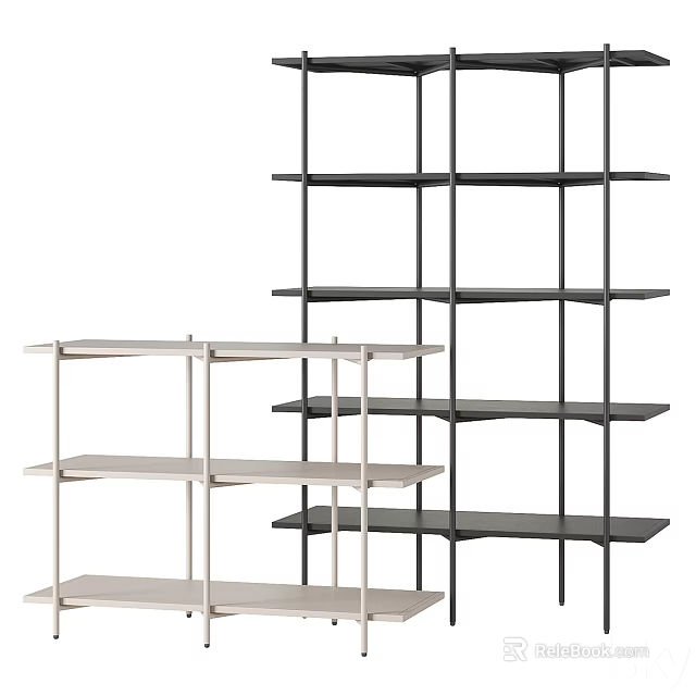 Modern Metal Frame Black And White Multi Level Open Shelving Units For Storage 3d model 