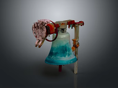 Detailed Artistic Bell Shaped Sculpture With Blue Body And Red White Structure 3d model