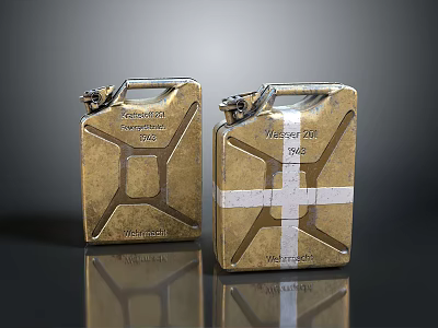 Vintage Metal Jerry Cans With Wehrmacht 1942 Markings And White Cross Design 3d model