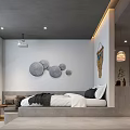 Modern Cozy Hotel Room Interior With Comfortable Bed Sofa Projector And Decorative Art