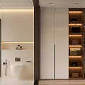 Elegant Modern Bathroom Interior With Storage Wardrobe Mirror Marble Countertop And Shower Area 3d model