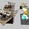 Colorful Drum Sets With Different Styles Cymbals Stands And Music Instruments