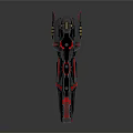 Sci Fi Spaceship with Black Red Blue Colors Futuristic Design Glowing Lines on Reflective Surface