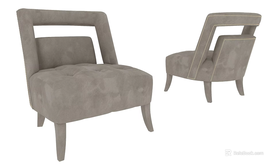 Modern Gray Single Sofa With Geometric Armrest And Slim Legs Design 3d model