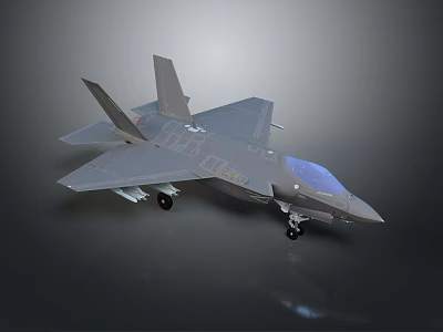 Gray Fighter Jet Model With Sleek Design Transparent Canopy Underwing Missiles And Landing Gear Deployed 3d model