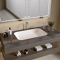 Modern Bathroom Cabinet With Stone Countertop LED Mirror And Storage Shelves