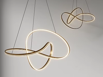 Modern Geometric Chandelier With Intertwined Gold Metal Rings And LED Light Strips 3d model