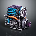 Intricate Mechanical Engine Component With Blue Purple Parts Orange Tube And Gears