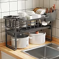 Sturdy Black Double Layer Kitchen Rack Holding Dishes Pots and Storage Organizer 3d model