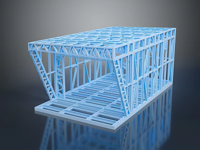 Blue Steel Structure Frame With Grid Design And Building Skeleton Support Beams 3d model