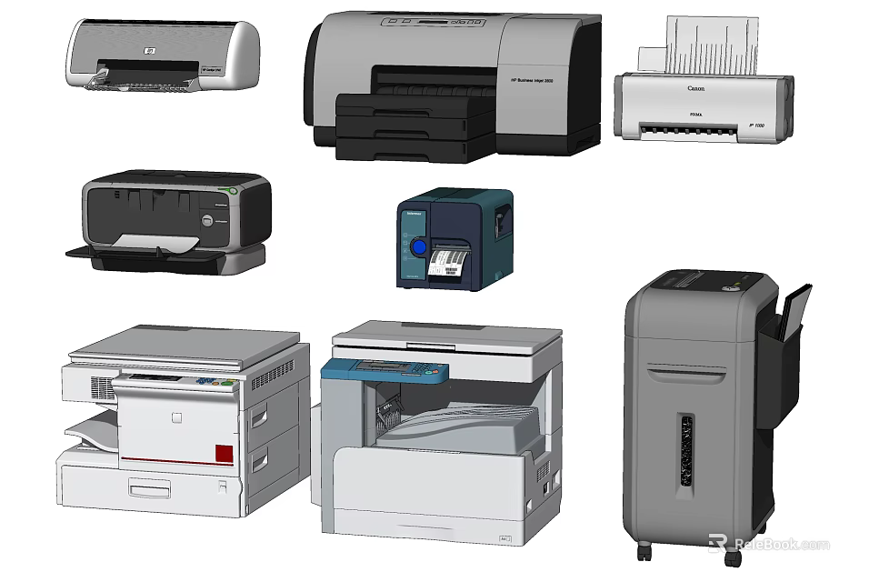 Essential Office Appliances Including Printers Scanners Shredders And Multifunction Devices 3d model 