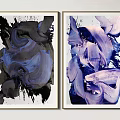 Modern Abstract Paintings With Bold Black Blue Purple Brushstrokes Wall Art