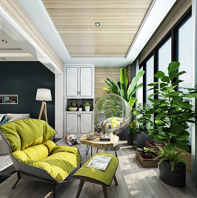 Modern Garden Outdoor Space With Lush Green Plants And Comfortable Seating 3d model